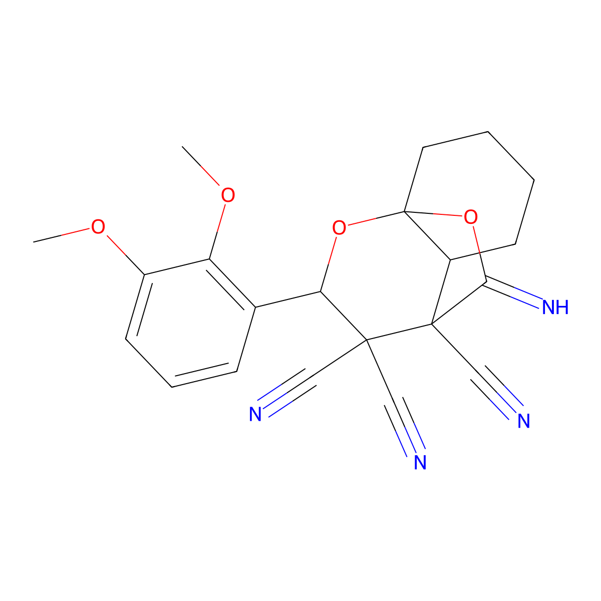 2-(2,3-dimethoxyphenyl)-10-iminotetrahydro-8a,4-(epoxymethano)chromene-3,3,4(2H,4aH)-tricarbonitrile molecular structure, CAS 1005040-36-7