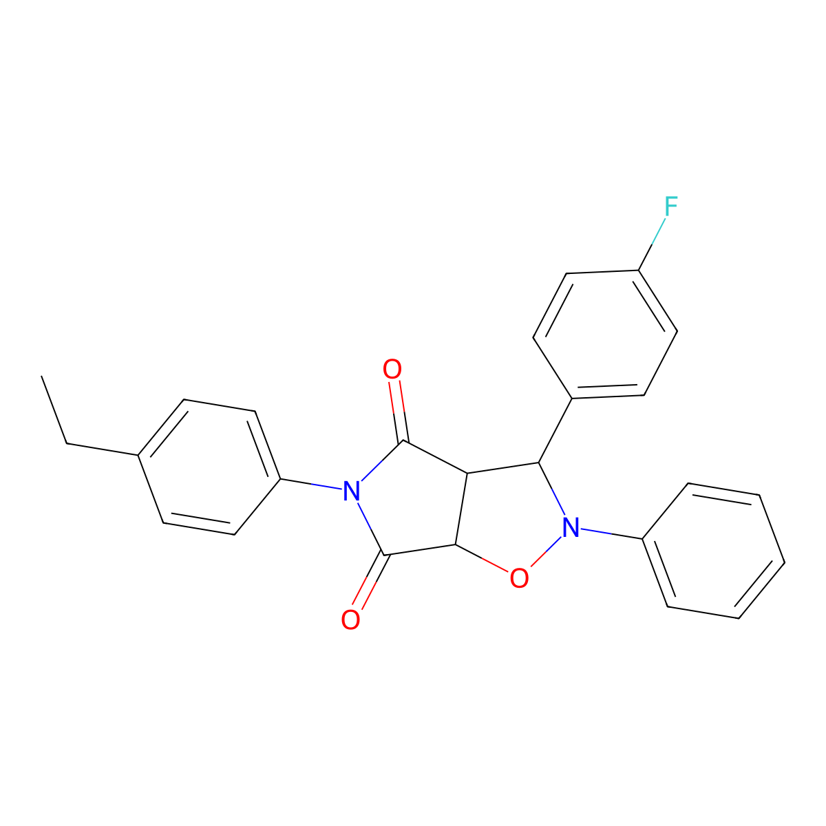 5-(4-ethylphenyl)-3-(4-fluorophenyl)-2-phenyldihydro-2H-pyrrolo[3,4-d]isoxazole-4,6(5H,6aH)-dione molecular structure, CAS 1005040-38-9
