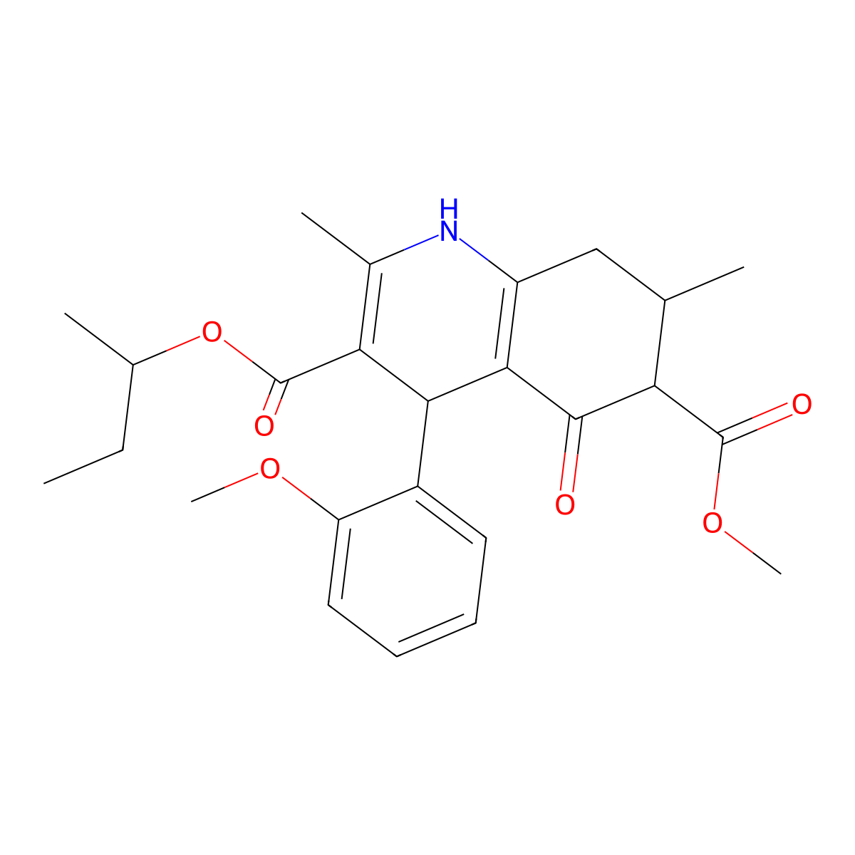 3-Butan-2-yl 6-methyl 4-(2-methoxyphenyl)-2,7-dimethyl-5-oxo-1,4,5,6,7,8-hexahydroquinoline-3,6-dicarboxylate molecular structure, CAS 1005040-93-6