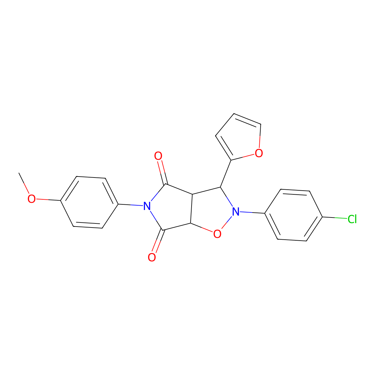 2-(4-chlorophenyl)-3-(furan-2-yl)-5-(4-methoxyphenyl)dihydro-2H-pyrrolo[3,4-d]isoxazole-4,6(5H,6aH)-dione molecular structure, CAS 1005041-13-3