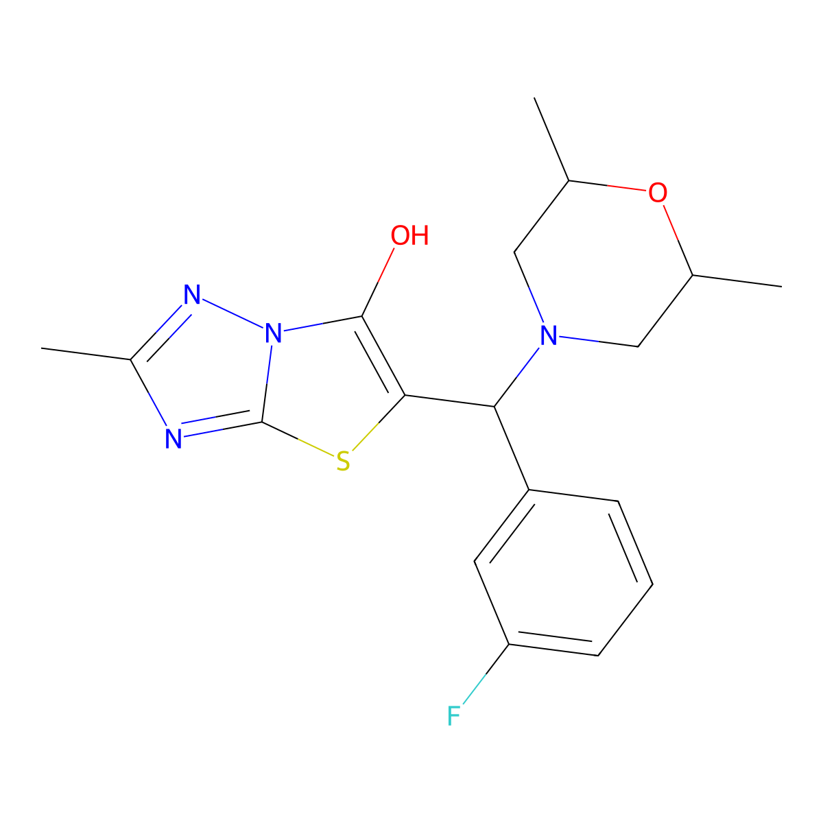 5-[(2,6-Dimethylmorpholin-4-yl)(3-fluorophenyl)methyl]-2-methyl[1,3]thiazolo[3,2-b][1,2,4]triazol-6-ol molecular structure, CAS 1005041-35-9