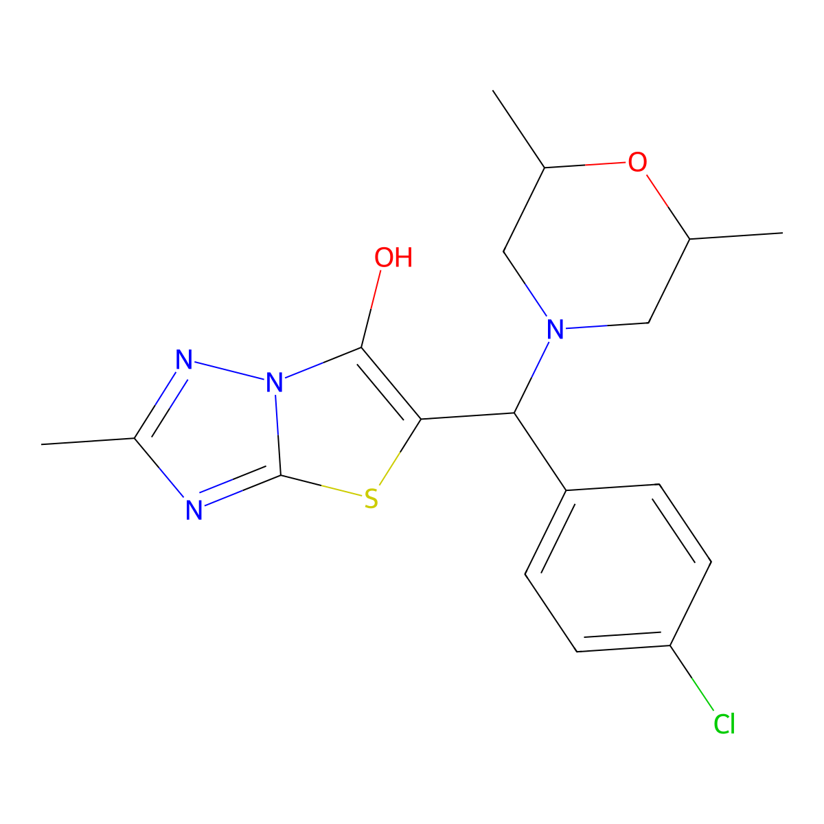 5-((4-Chlorophenyl)(2,6-dimethylmorpholino)methyl)-2-methylthiazolo[3,2-b][1,2,4]triazol-6-ol molecular structure, CAS 1005041-44-0