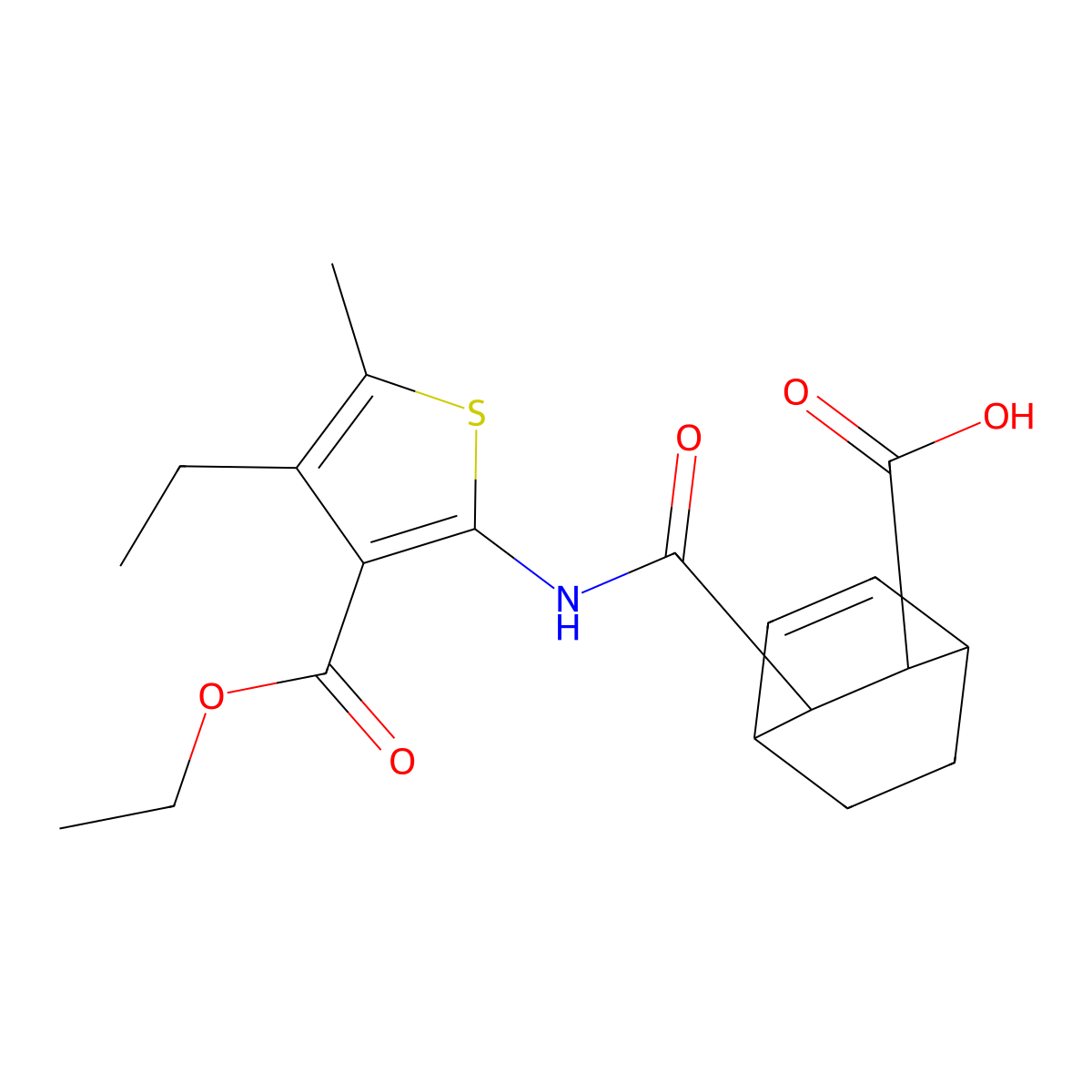 3-({[3-(Ethoxycarbonyl)-4-ethyl-5-methyl-2-thienyl]amino}carbonyl)bicyclo[2.2.2]oct-5-ene-2-carboxylic acid molecular structure, CAS 1005042-02-3