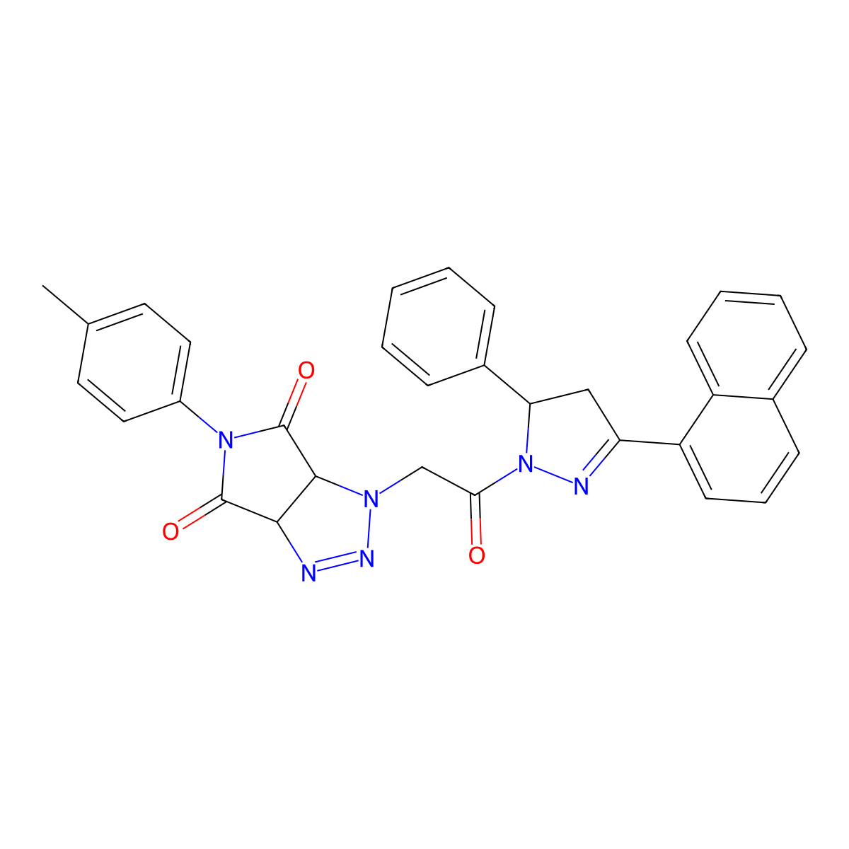 5-(4-methylphenyl)-1-{2-[3-(1-naphthyl)-5-phenyl-4,5-dihydro-1H-pyrazol-1-yl]-2-oxoethyl}-3a,6a-dihydropyrrolo[3,4-d][1,2,3]triazole-4,6(1H,5H)-dione molecular structure, CAS 1005042-05-6