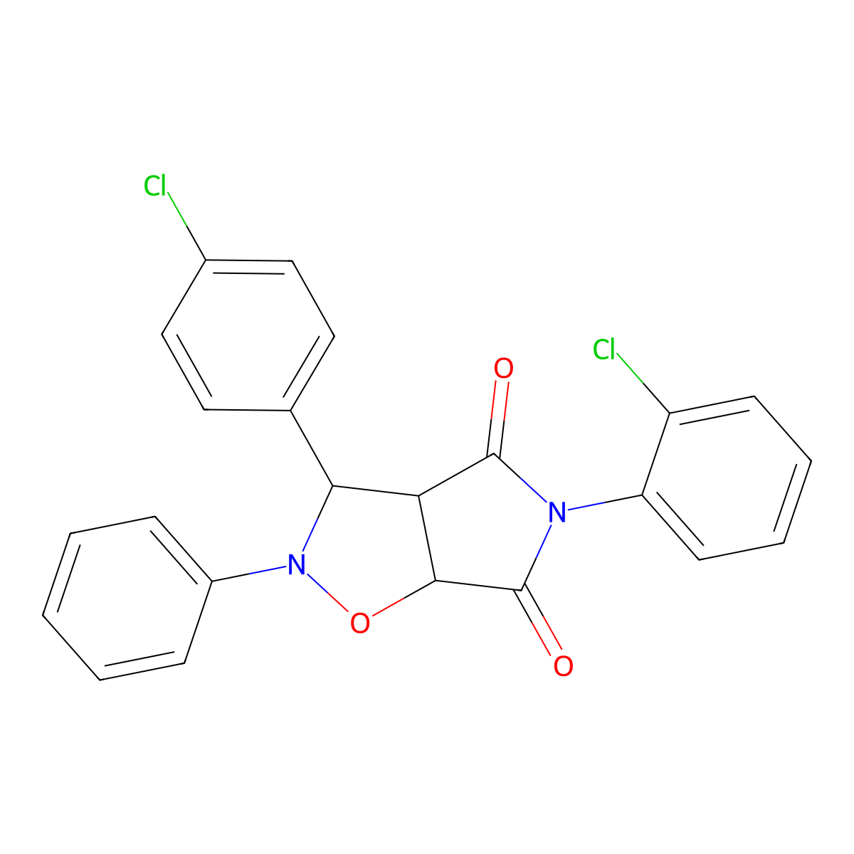5-(2-chlorophenyl)-3-(4-chlorophenyl)-2-phenyl-3a,6a-dihydro-3H-pyrrolo[3,4-d][1,2]oxazole-4,6-dione molecular structure, CAS 1005046-27-4