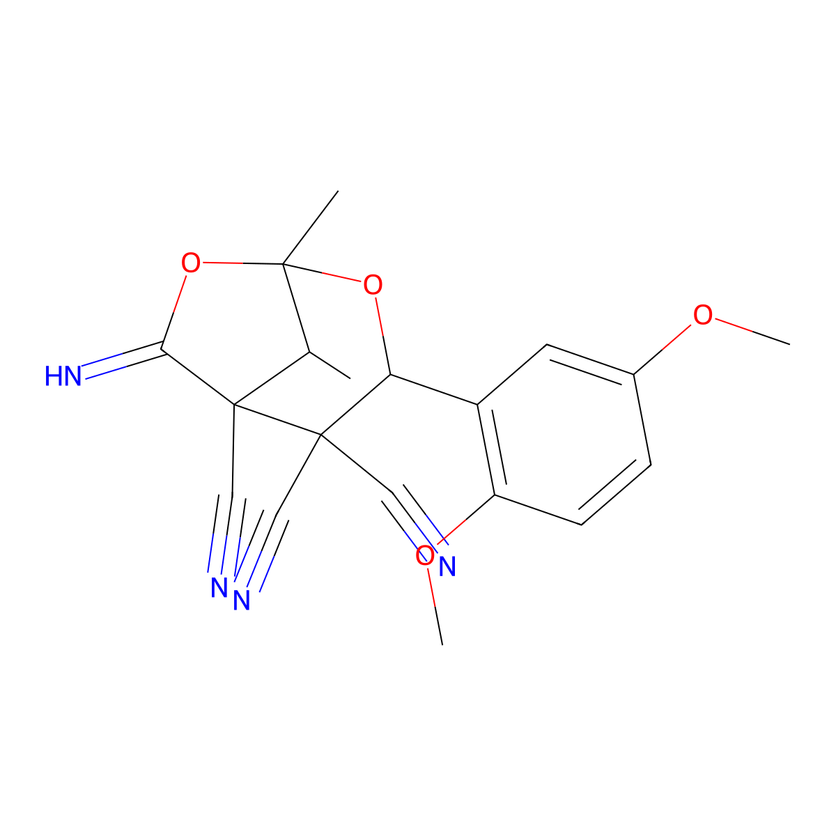 3-(2,5-Dimethoxyphenyl)-6-imino-1,8-dimethyl-2,7-dioxabicyclo[3.2.1]octane-4,4,5-tricarbonitrile molecular structure, CAS 1005046-32-1