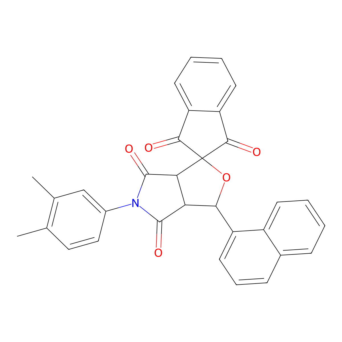 5-(3,4-dimethylphenyl)-3-(naphthalen-1-yl)-3a,6a-dihydrospiro[furo[3,4-c]pyrrole-1,2'-indene]-1',3',4,6(3H,5H)-tetrone molecular structure, CAS 1005046-66-1