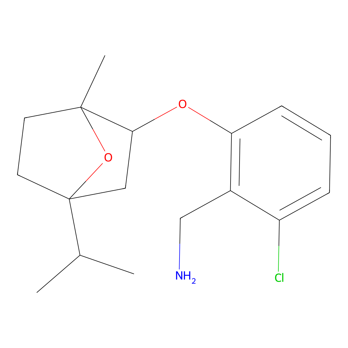 {2-Chloro-6-[(4-isopropyl-1-methyl-7-oxabicyclo[2.2.1]hept-2-yl)oxy]phenyl}methanamine molecular structure, CAS 1005047-04-0