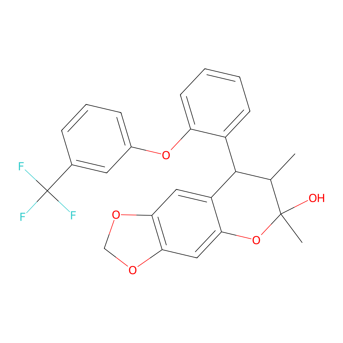 6,7-dimethyl-8-{2-[3-(trifluoromethyl)phenoxy]phenyl}-7,8-dihydro-6H-[1,3]dioxolo[4,5-g]chromen-6-ol molecular structure, CAS 1005047-31-3