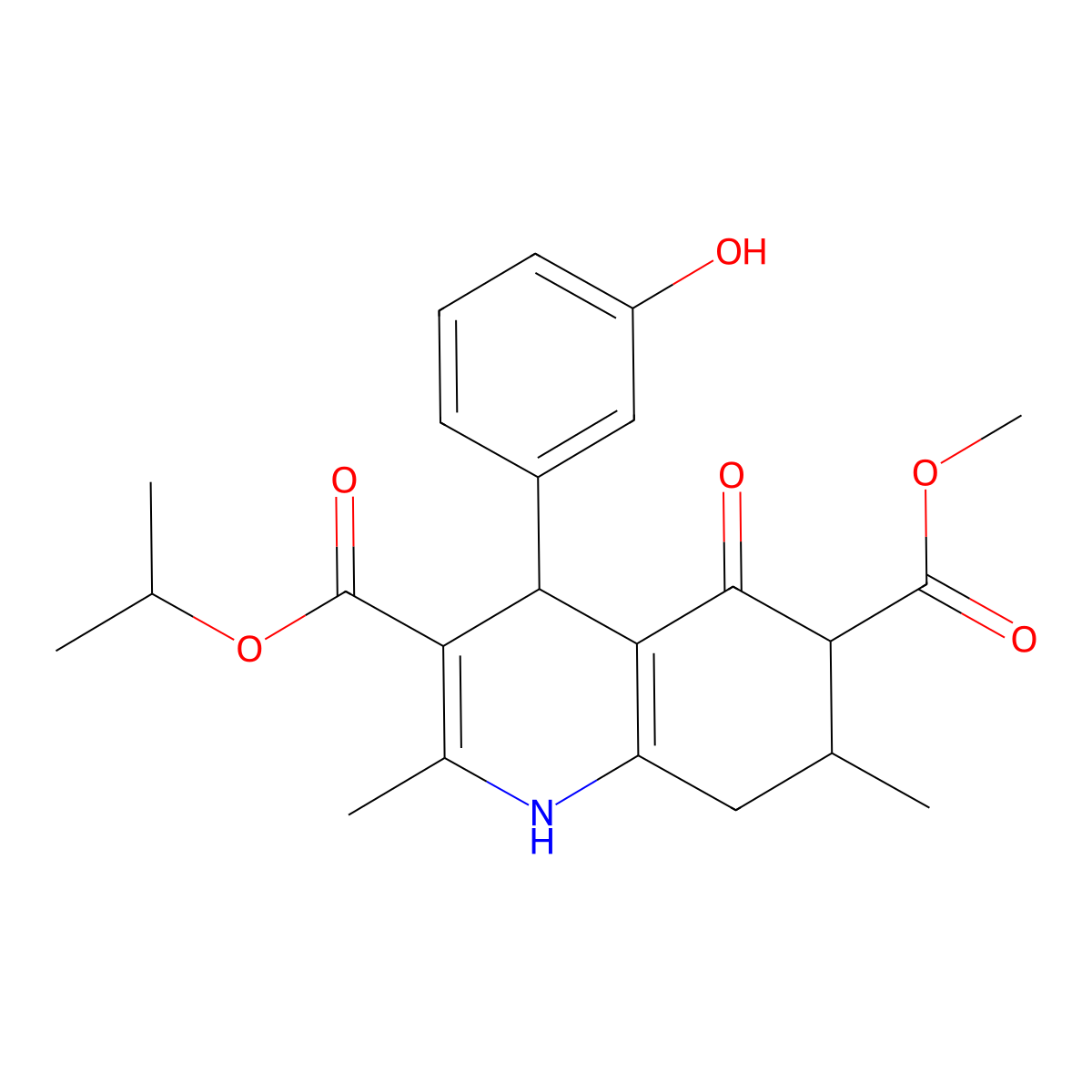 6-Methyl 3-propan-2-yl 4-(3-hydroxyphenyl)-2,7-dimethyl-5-oxo-1,4,5,6,7,8-hexahydroquinoline-3,6-dicarboxylate molecular structure, CAS 1005048-39-4