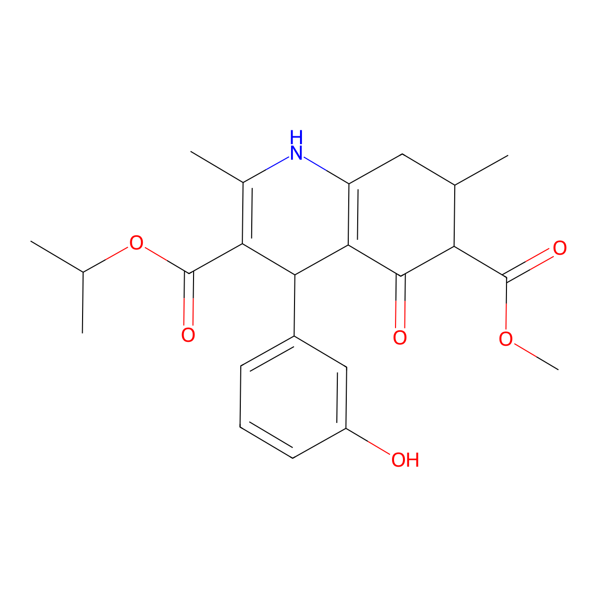 6-Methyl 3-propan-2-yl 4-(3-hydroxyphenyl)-2,7-dimethyl-5-oxo-1,4,5,6,7,8-hexahydroquinoline-3,6-dicarboxylate molecular structure, CAS 1005048-39-4