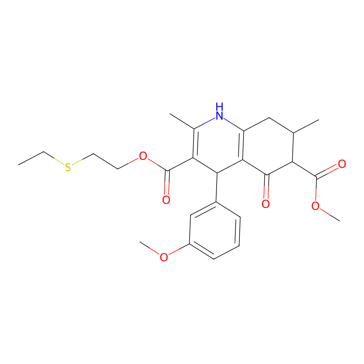 3-[2-(Ethylsulfanyl)ethyl] 6-methyl 4-(3-methoxyphenyl)-2,7-dimethyl-5-oxo-1,4,5,6,7,8-hexahydroquinoline-3,6-dicarboxylate molecular structure, CAS 1005048-44-1