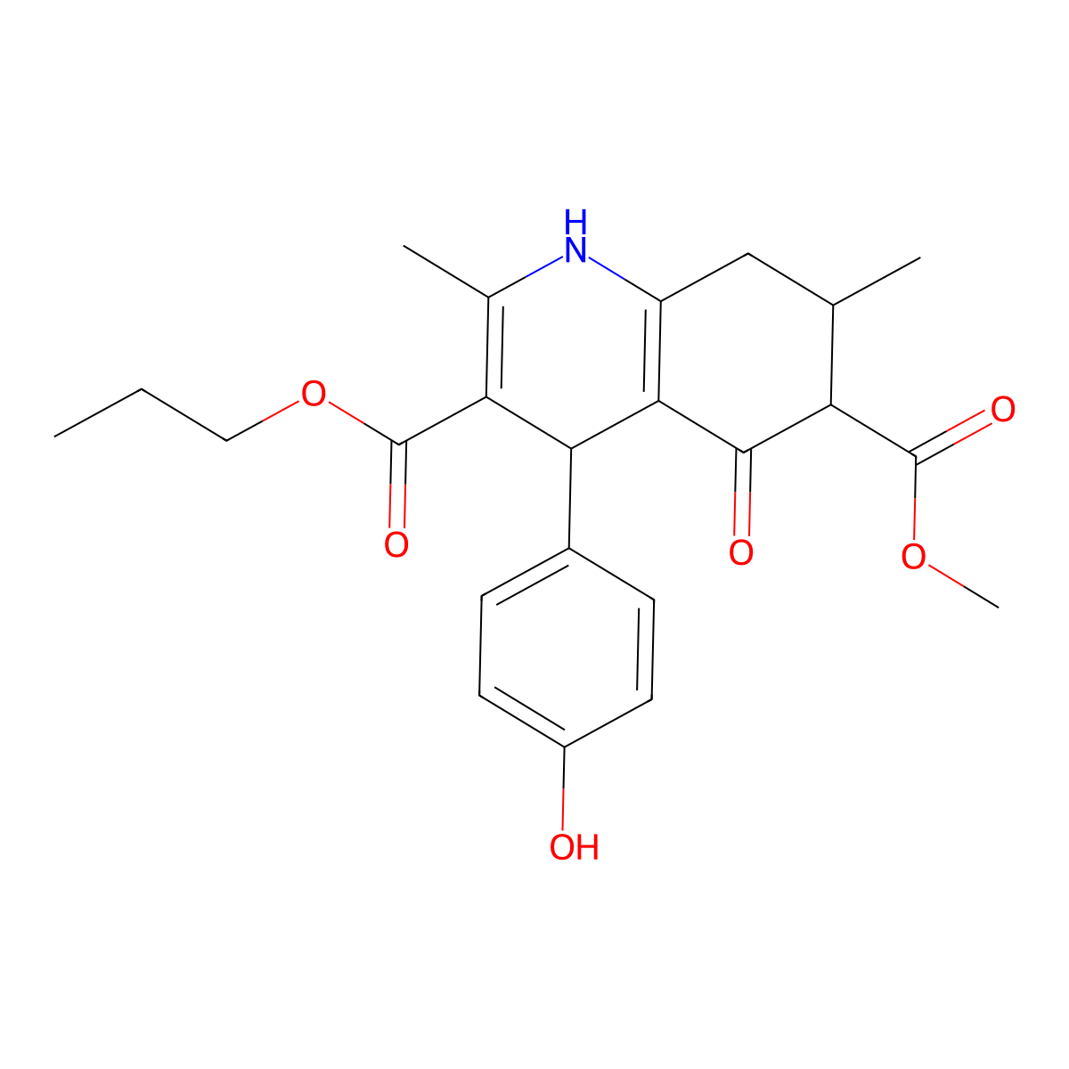 6-Methyl 3-propyl 4-(4-hydroxyphenyl)-2,7-dimethyl-5-oxo-1,4,5,6,7,8-hexahydroquinoline-3,6-dicarboxylate molecular structure, CAS 1005048-71-4