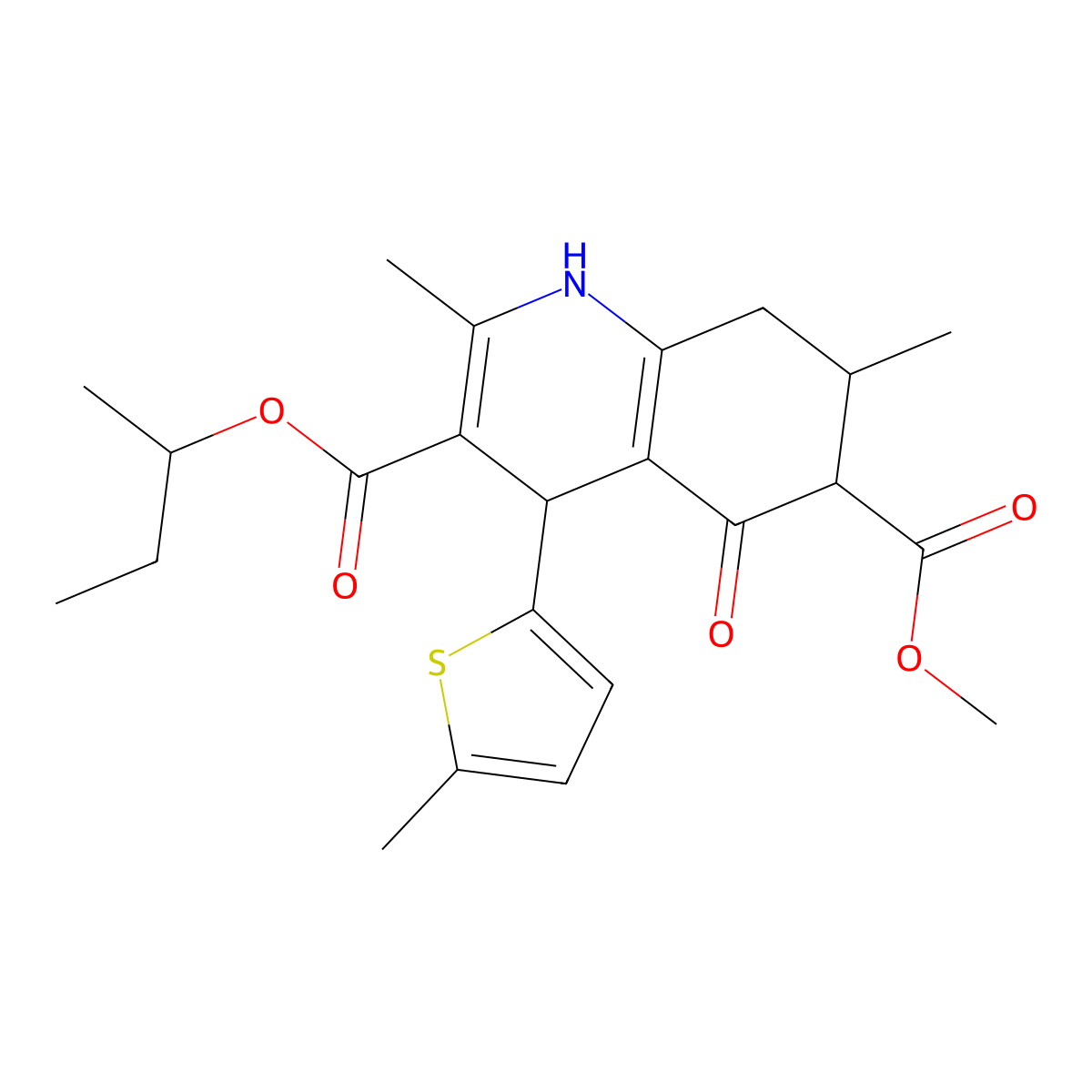 3-Butan-2-yl 6-methyl 2,7-dimethyl-4-(5-methylthiophen-2-yl)-5-oxo-1,4,5,6,7,8-hexahydroquinoline-3,6-dicarboxylate molecular structure, CAS 1005048-87-2