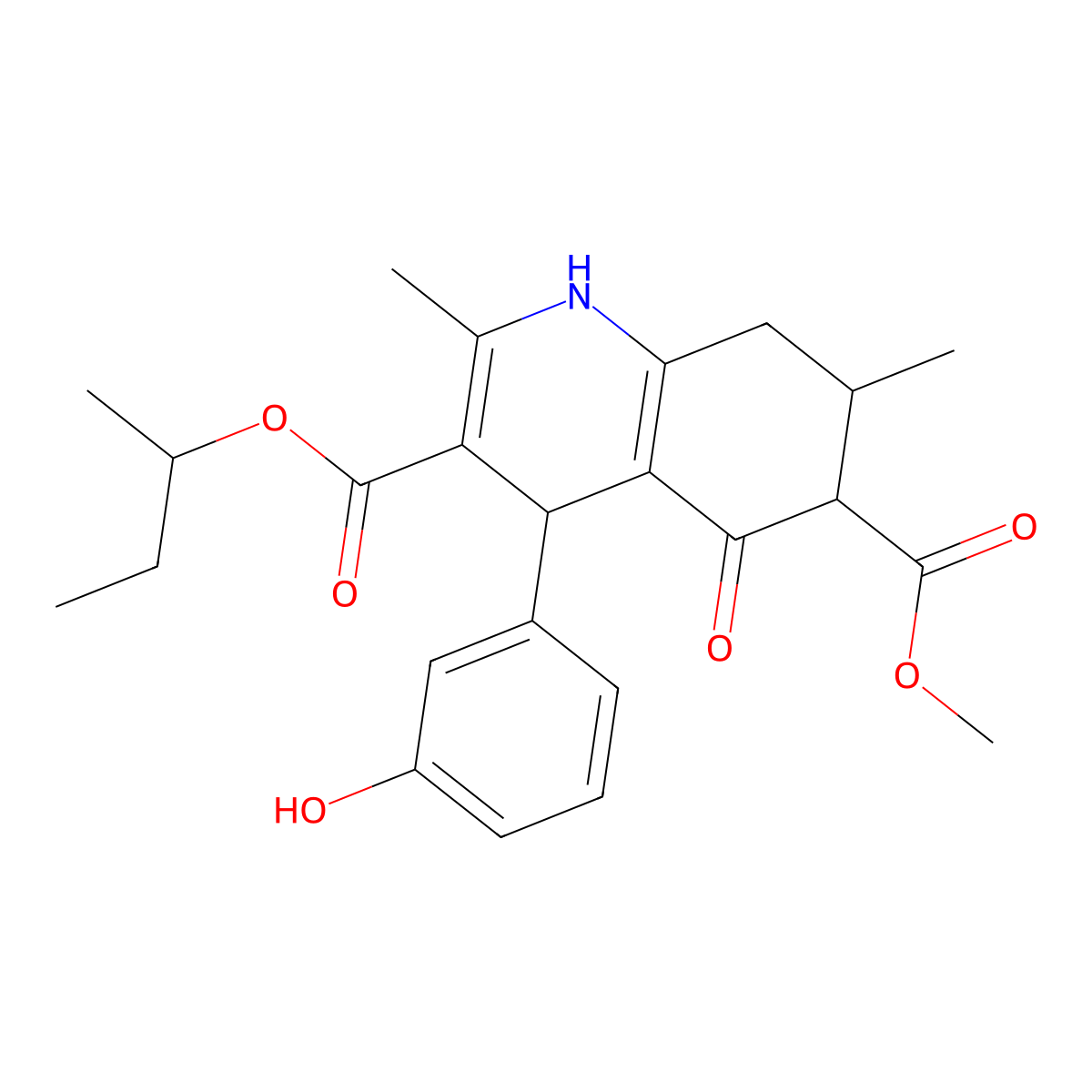3-Butan-2-yl 6-methyl 4-(3-hydroxyphenyl)-2,7-dimethyl-5-oxo-1,4,5,6,7,8-hexahydroquinoline-3,6-dicarboxylate molecular structure, CAS 1005049-06-8
