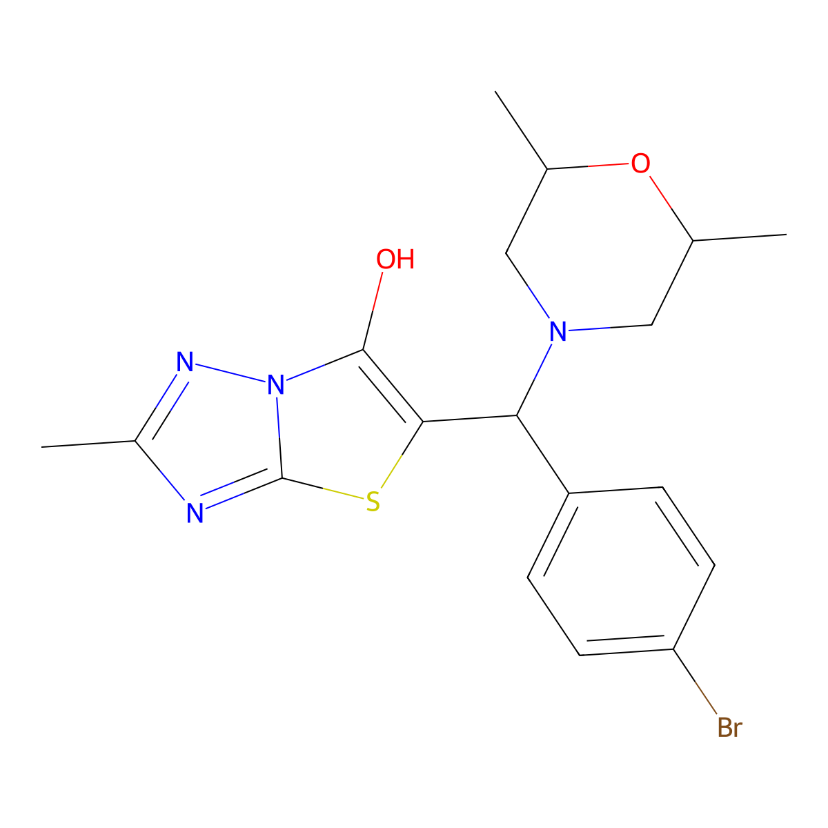 5-((4-Bromophenyl)(2,6-dimethylmorpholino)methyl)-2-methylthiazolo[3,2-b][1,2,4]triazol-6-ol molecular structure, CAS 1005050-54-3