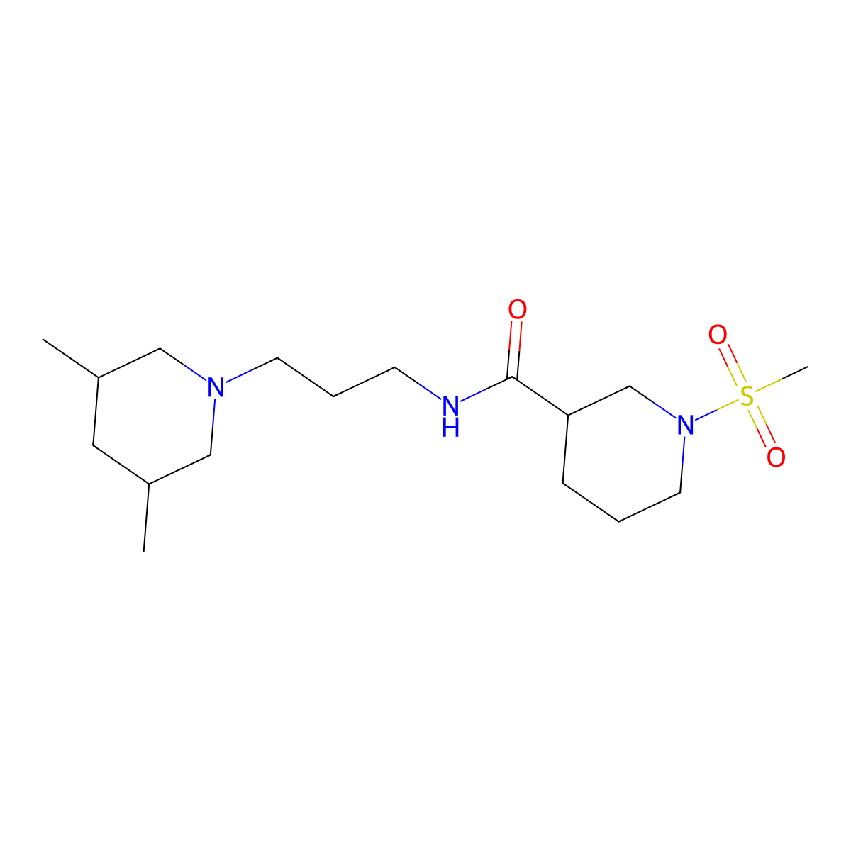 N-(3-(3,5-dimethylpiperidin-1-yl)propyl)-1-(methylsulfonyl)piperidine-3-carboxamide molecular structure, CAS 1005051-16-0