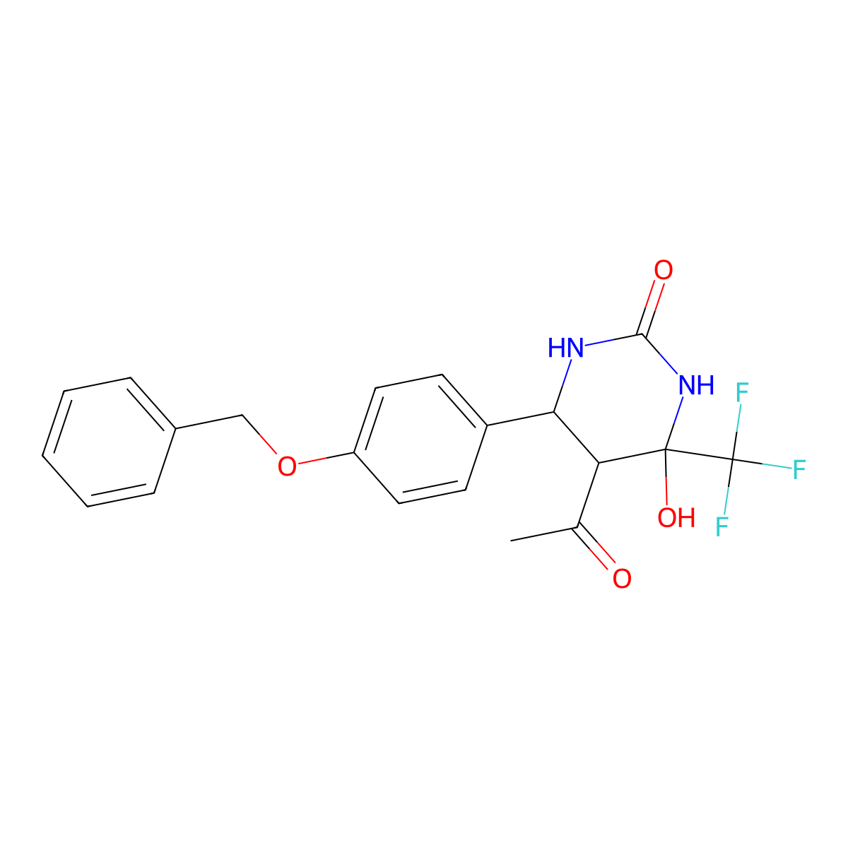 5-acetyl-6-(4-(benzyloxy)phenyl)-4-hydroxy-4-(trifluoromethyl)tetrahydropyrimidin-2(1H)-one molecular structure, CAS 1005051-33-1