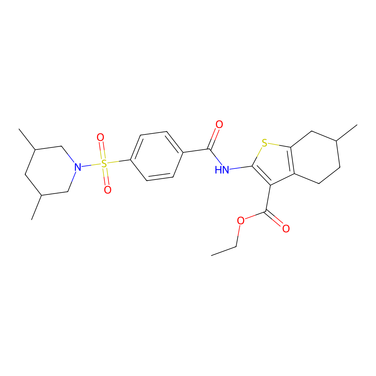 Ethyl 2-(4-((3,5-dimethylpiperidin-1-yl)sulfonyl)benzamido)-6-methyl-4,5,6,7-tetrahydrobenzo[b]thiophene-3-carboxylate molecular structure, CAS 1005051-43-3