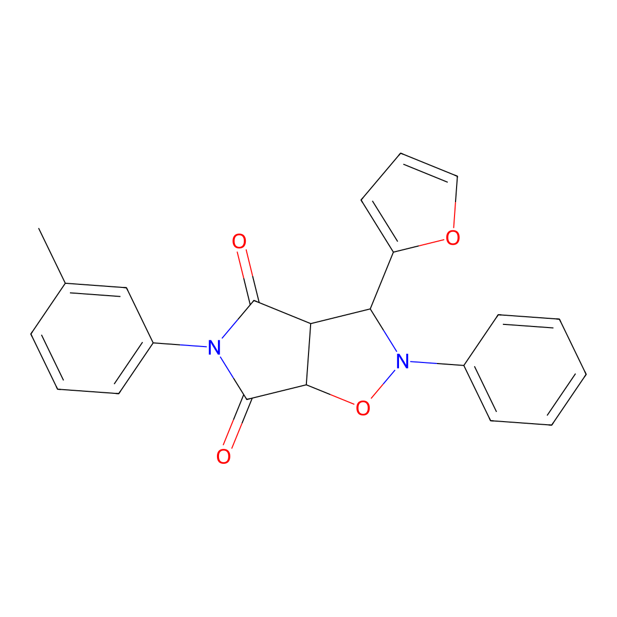 3-(furan-2-yl)-2-phenyl-5-(m-tolyl)dihydro-2H-pyrrolo[3,4-d]isoxazole-4,6(5H,6aH)-dione molecular structure, CAS 1005052-41-4