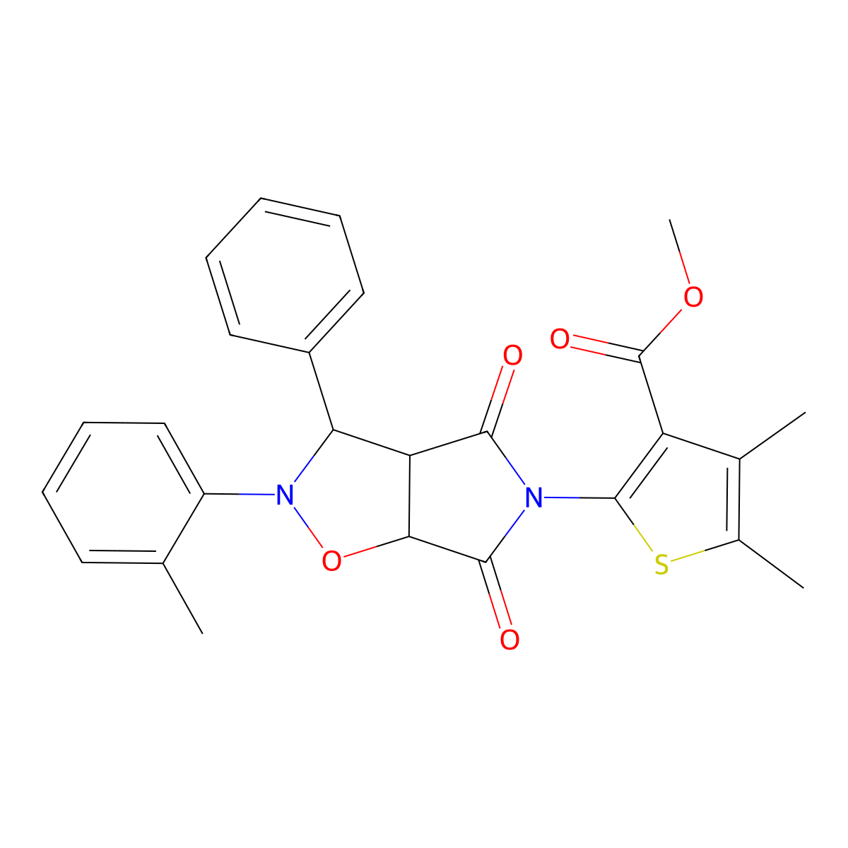 methyl 4,5-dimethyl-2-[2-(2-methylphenyl)-4,6-dioxo-3-phenyl-3a,6a-dihydro-3H-pyrrolo[3,4-d][1,2]oxazol-5-yl]thiophene-3-carboxylate molecular structure, CAS 1005052-71-0