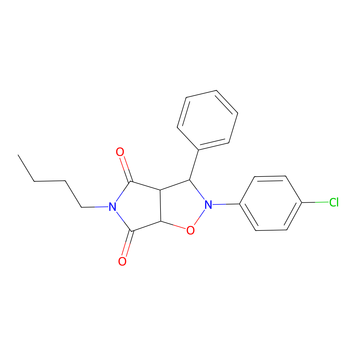5-butyl-2-(4-chlorophenyl)-3-phenyldihydro-2H-pyrrolo[3,4-d]isoxazole-4,6(5H,6aH)-dione molecular structure, CAS 1005052-86-7
