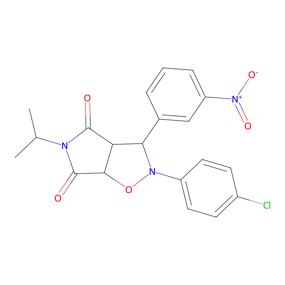 2-(4-chlorophenyl)-5-isopropyl-3-(3-nitrophenyl)dihydro-2H-pyrrolo[3,4-d]isoxazole-4,6(5H,6aH)-dione molecular structure, CAS 1005053-10-0