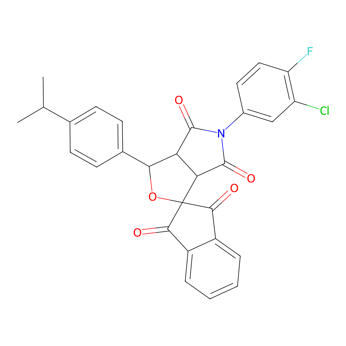 5-(3-chloro-4-fluorophenyl)-1-(4-propan-2-ylphenyl)spiro[3a,6a-dihydro-1H-furo[3,4-c]pyrrole-3,2'-indene]-1',3',4,6-tetrone molecular structure, CAS 1005053-13-3