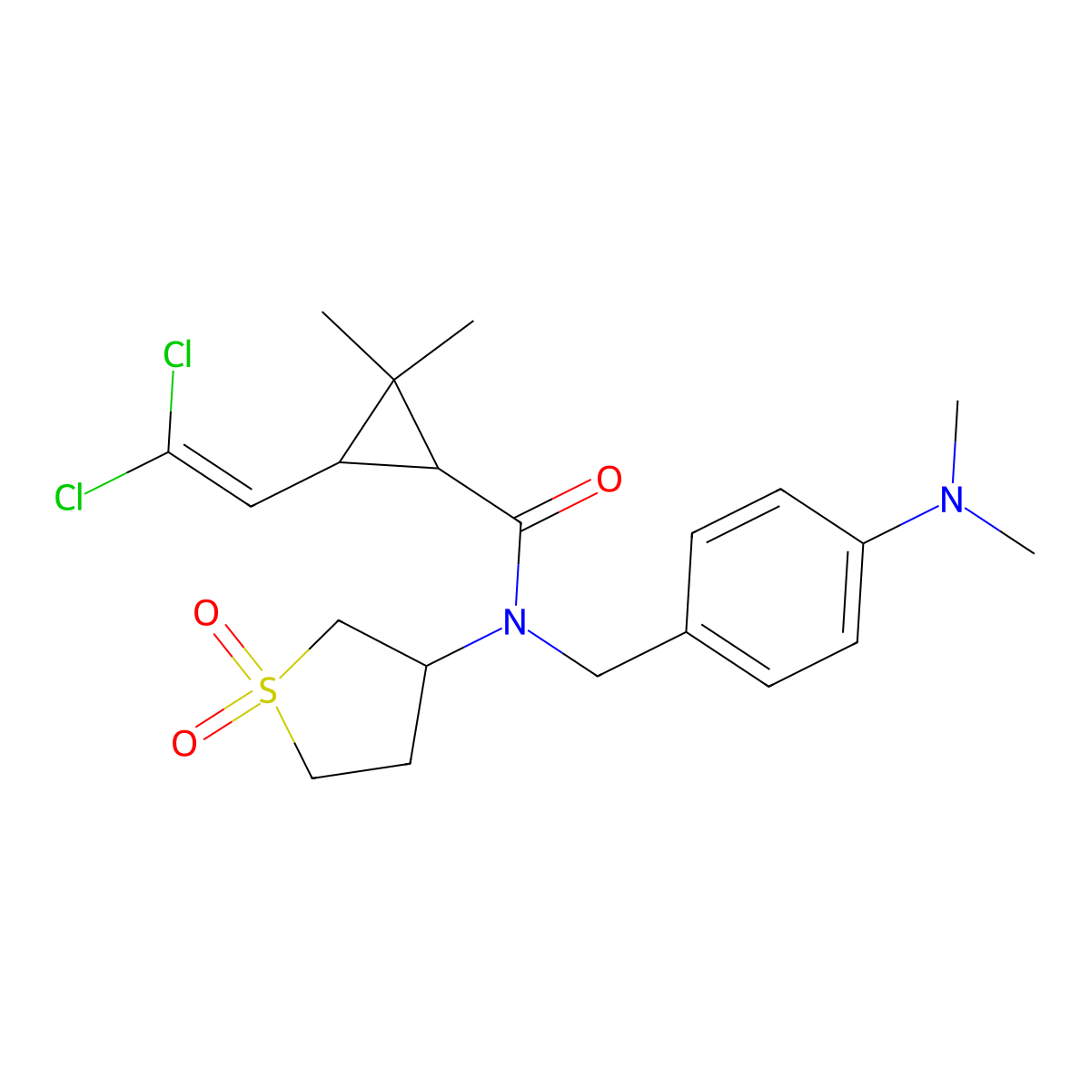 3-(2,2-dichloroethenyl)-N-[4-(dimethylamino)benzyl]-N-(1,1-dioxidotetrahydrothiophen-3-yl)-2,2-dimethylcyclopropanecarboxamide molecular structure, CAS 1005053-17-7