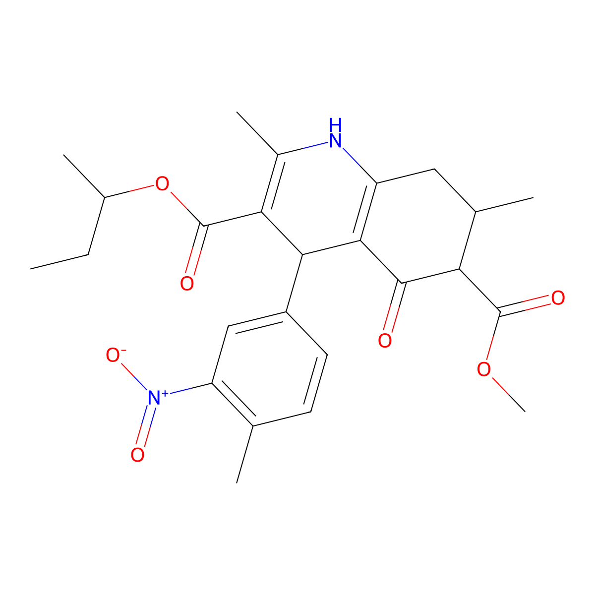3-Sec-butyl 6-methyl 2,7-dimethyl-4-(4-methyl-3-nitrophenyl)-5-oxo-1,4,5,6,7,8-hexahydroquinoline-3,6-dicarboxylate molecular structure, CAS 1005053-19-9