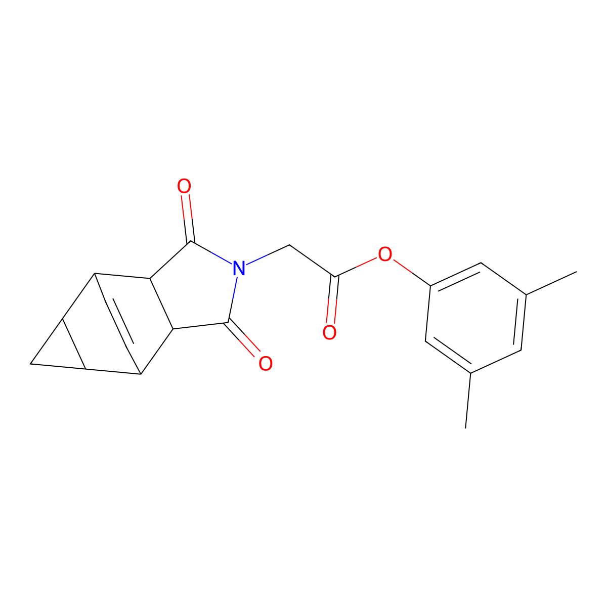 3,5-dimethylphenyl (1,3-dioxooctahydro-4,6-ethenocyclopropa[f]isoindol-2(1H)-yl)acetate molecular structure, CAS 1005053-25-7