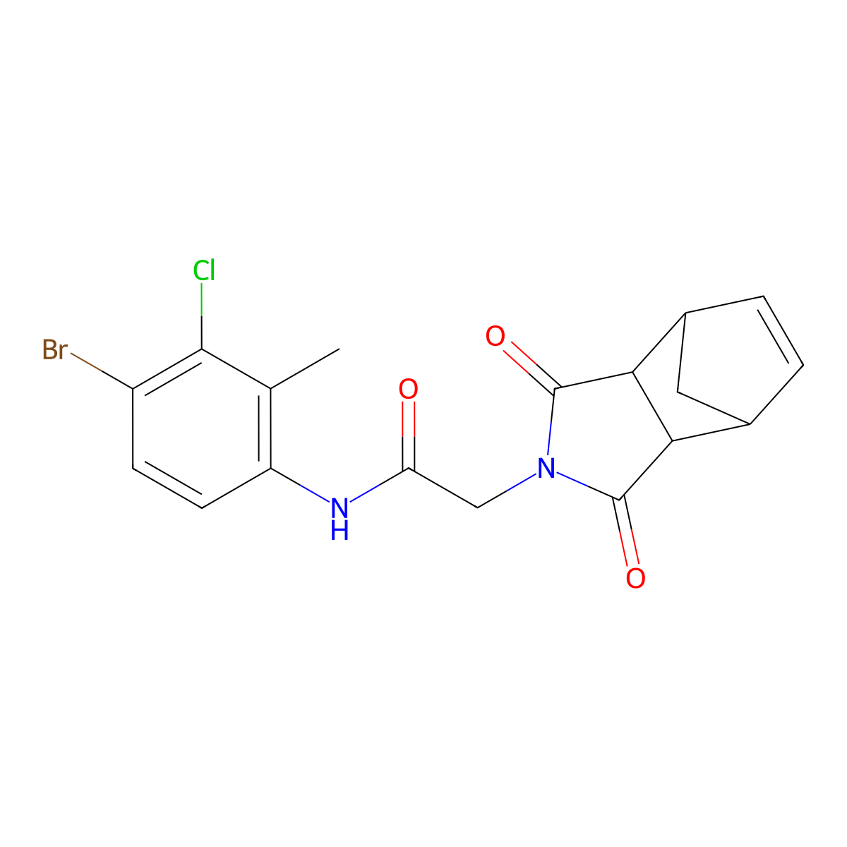 N-(4-bromo-3-chloro-2-methylphenyl)-2-(1,3-dioxo-1,3,3a,4,7,7a-hexahydro-2H-4,7-methanoisoindol-2-yl)acetamide molecular structure, CAS 1005053-27-9
