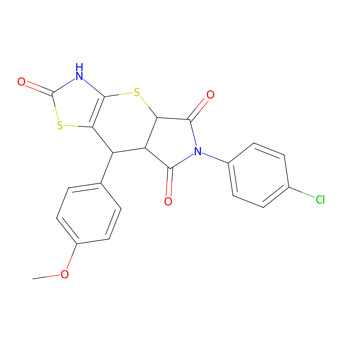 6-(4-chlorophenyl)-8-(4-methoxyphenyl)-3,4a,7a,8-tetrahydropyrrolo[3',4':5,6]thiopyrano[2,3-d][1,3]thiazole-2,5,7(6H)-trione molecular structure, CAS 1005053-46-2