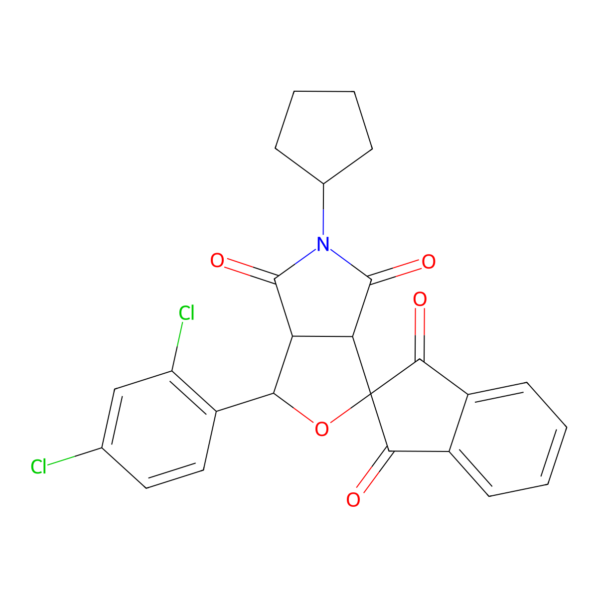 5-cyclopentyl-3-(2,4-dichlorophenyl)-3a,6a-dihydrospiro[furo[3,4-c]pyrrole-1,2'-indene]-1',3',4,6(3H,5H)-tetrone molecular structure, CAS 1005053-59-7