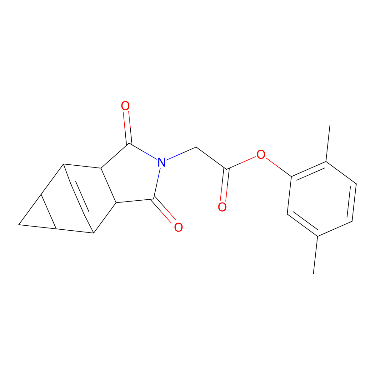 2,5-dimethylphenyl (1,3-dioxooctahydro-4,6-ethenocyclopropa[f]isoindol-2(1H)-yl)acetate molecular structure, CAS 1005053-60-0