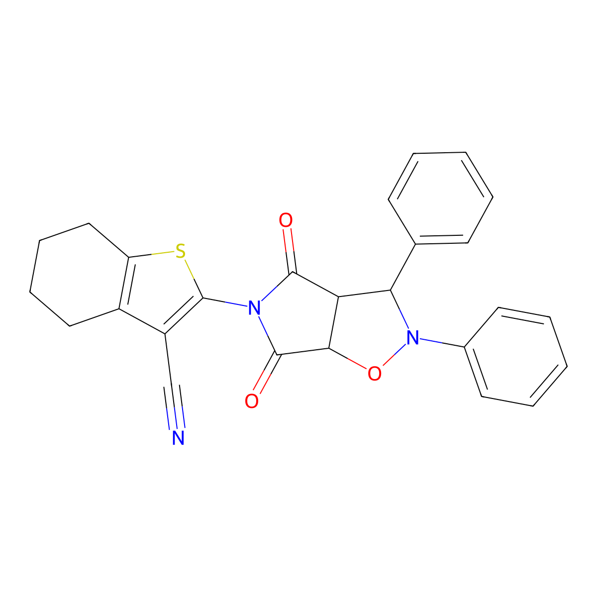 2-(4,6-dioxo-2,3-diphenylhexahydro-5H-pyrrolo[3,4-d]isoxazol-5-yl)-4,5,6,7-tetrahydro-1-benzothiophene-3-carbonitrile molecular structure, CAS 1005053-62-2