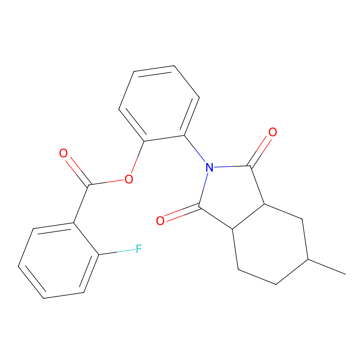 2-(5-methyl-1,3-dioxooctahydro-2H-isoindol-2-yl)phenyl 2-fluorobenzoate molecular structure, CAS 1005053-64-4