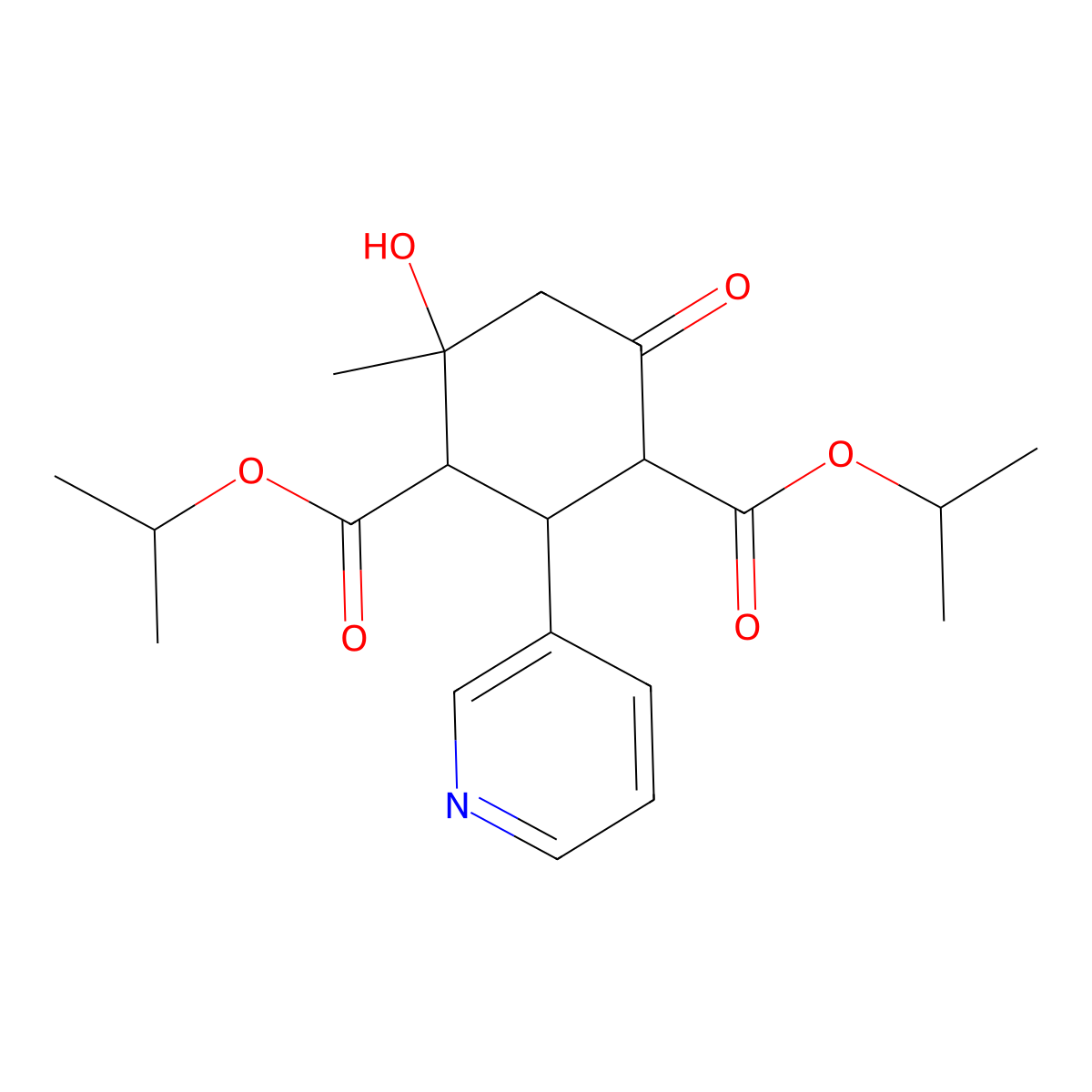 Dipropan-2-yl 4-hydroxy-4-methyl-6-oxo-2-pyridin-3-ylcyclohexane-1,3-dicarboxylate molecular structure, CAS 1005054-18-1