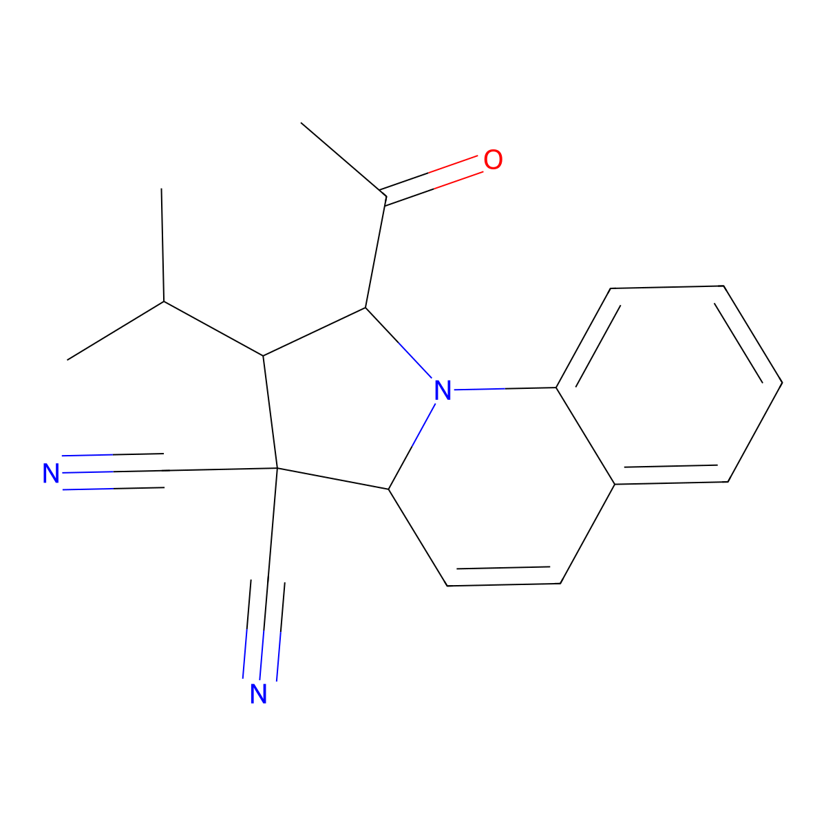 1-acetyl-2-isopropyl-1,2-dihydropyrrolo[1,2-a]quinoline-3,3(3aH)-dicarbonitrile molecular structure, CAS 1005054-68-1