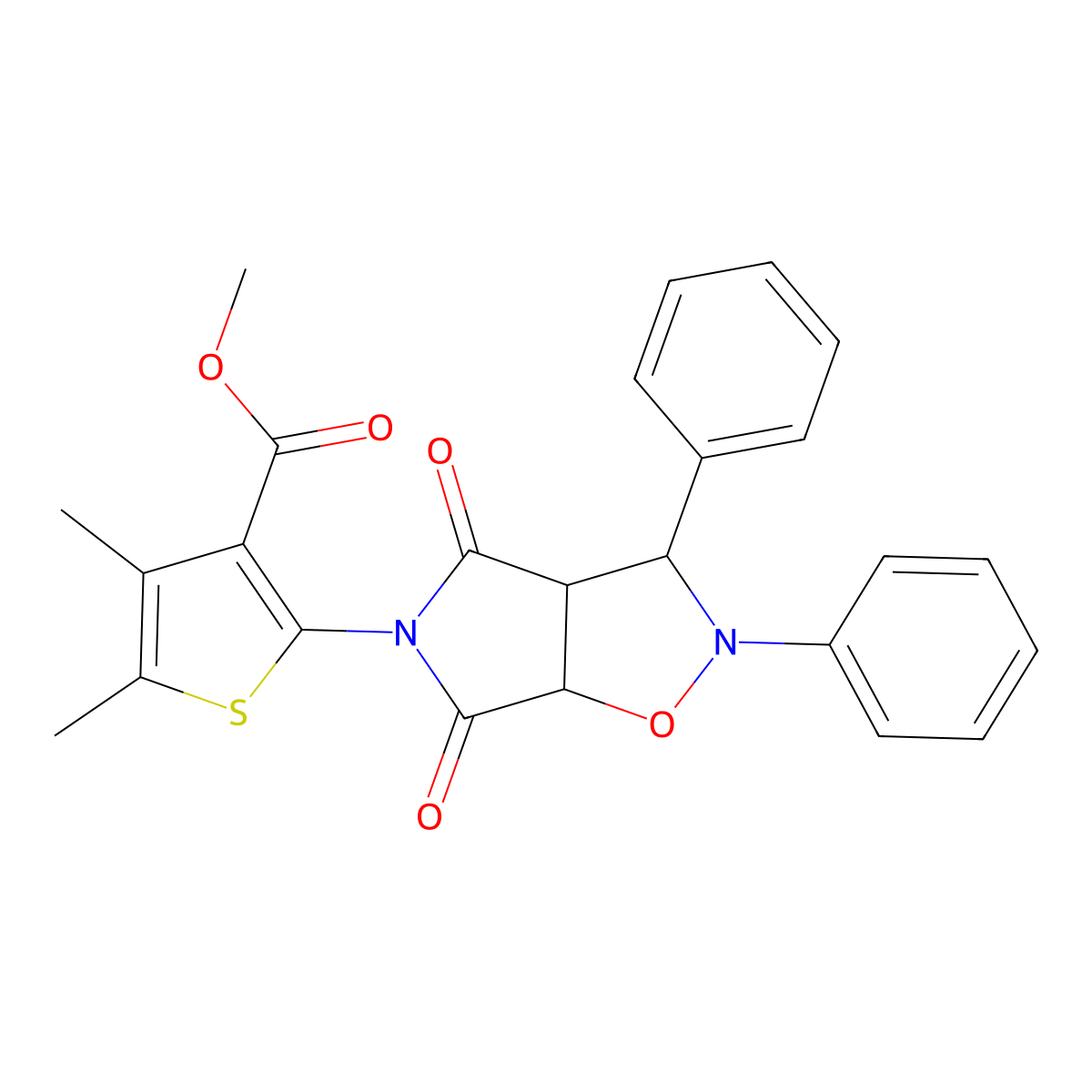 methyl 2-(4,6-dioxo-2,3-diphenyl-3a,6a-dihydro-3H-pyrrolo[3,4-d][1,2]oxazol-5-yl)-4,5-dimethylthiophene-3-carboxylate molecular structure, CAS 1005055-78-6