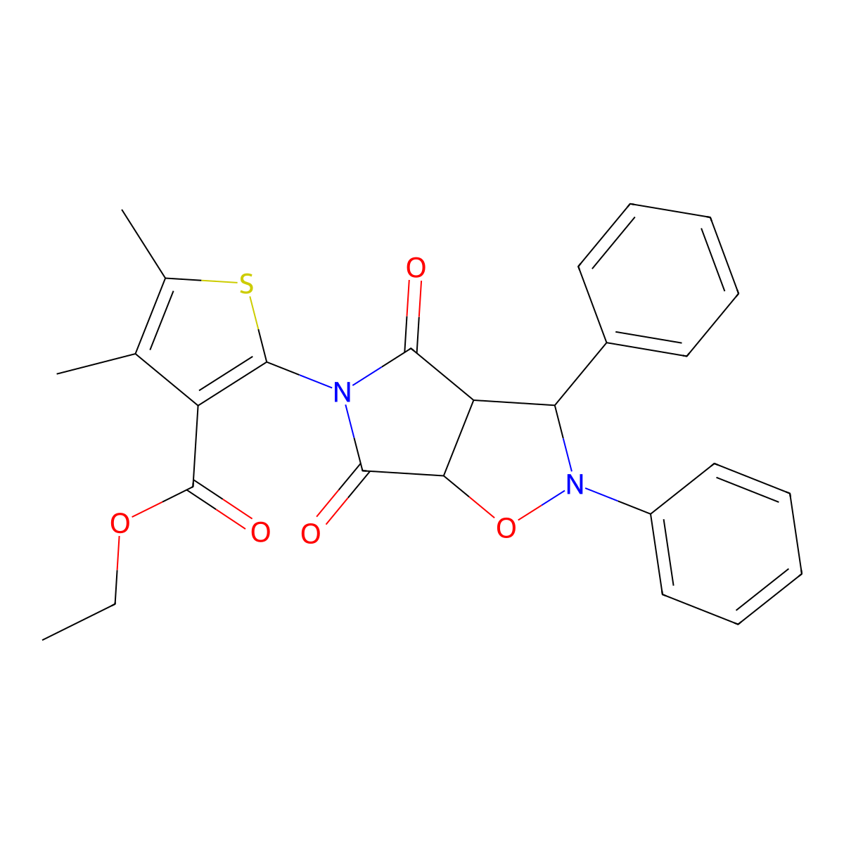 ethyl 2-(4,6-dioxo-2,3-diphenyl-3a,6a-dihydro-3H-pyrrolo[3,4-d][1,2]oxazol-5-yl)-4,5-dimethylthiophene-3-carboxylate molecular structure, CAS 1005055-84-4