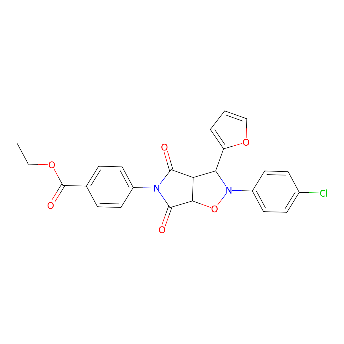 ethyl 4-[2-(4-chlorophenyl)-3-(furan-2-yl)-4,6-dioxo-3a,6a-dihydro-3H-pyrrolo[3,4-d][1,2]oxazol-5-yl]benzoate molecular structure, CAS 1005056-24-5