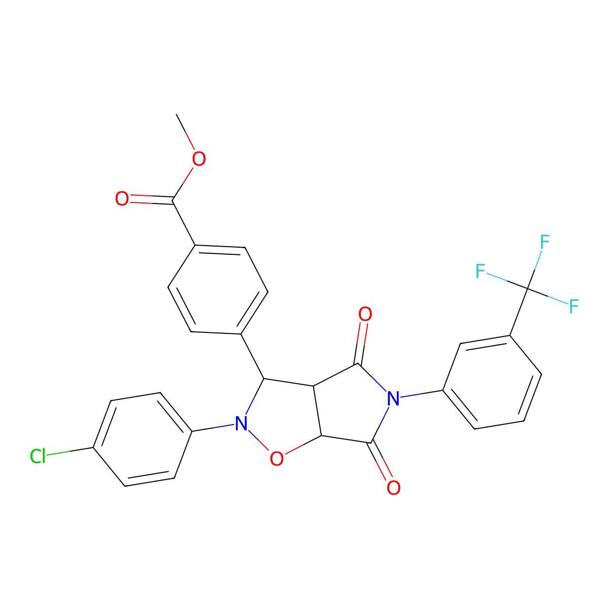 methyl 4-(2-(4-chlorophenyl)-4,6-dioxo-5-(3-(trifluoromethyl)phenyl)hexahydro-2H-pyrrolo[3,4-d]isoxazol-3-yl)benzoate molecular structure, CAS 1005056-46-1