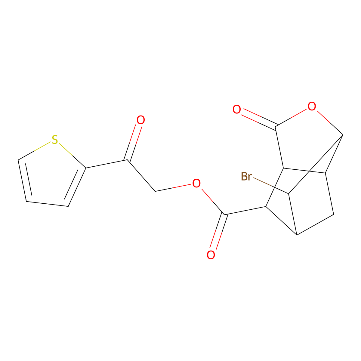 2-Oxo-2-(2-thienyl)ethyl 2-bromo-5-oxo-4-oxatricyclo[4.2.1.0~3,7~]nonane-9-carboxylate molecular structure, CAS 1005056-63-2