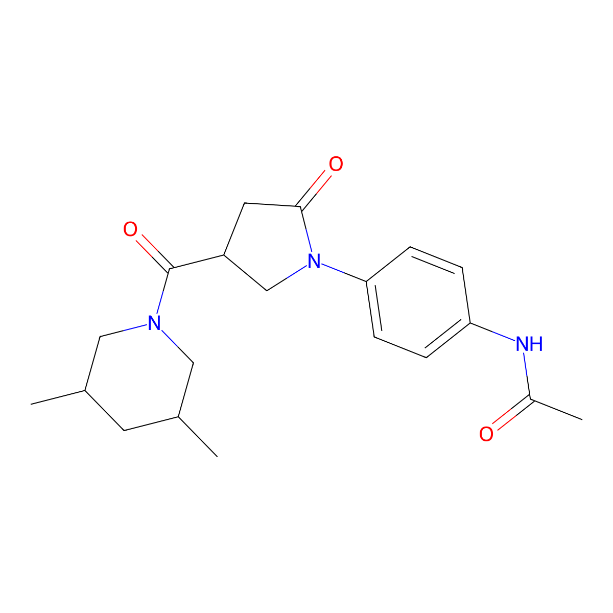N-(4-{4-[(3,5-dimethylpiperidin-1-yl)carbonyl]-2-oxopyrrolidin-1-yl}phenyl)acetamide molecular structure, CAS 1005056-86-9