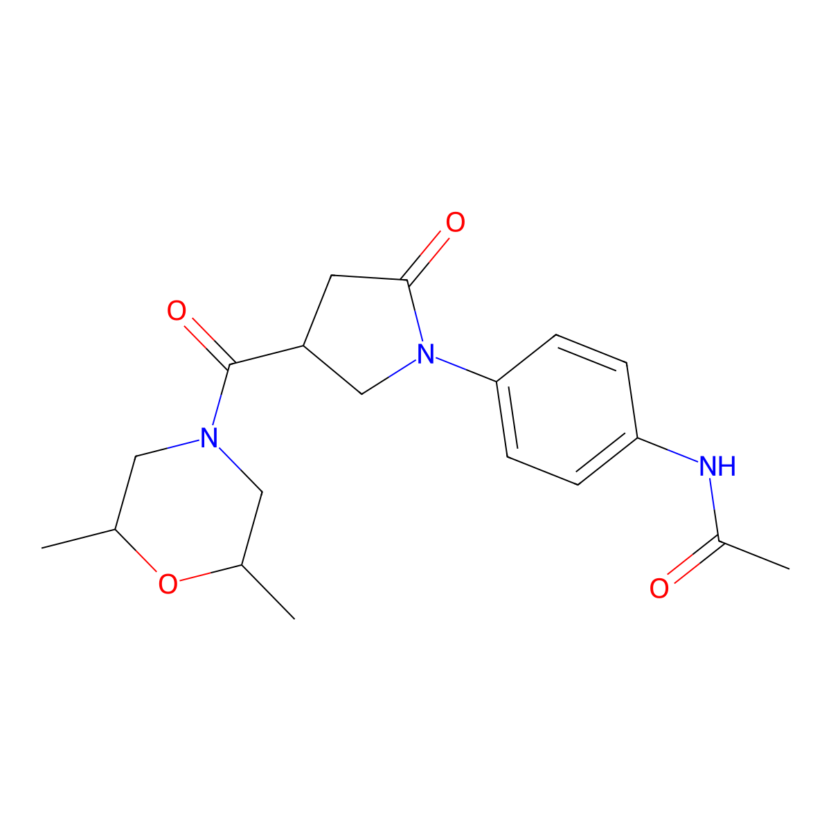 N-(4-{4-[(2,6-dimethylmorpholin-4-yl)carbonyl]-2-oxopyrrolidin-1-yl}phenyl)acetamide molecular structure, CAS 1005056-87-0