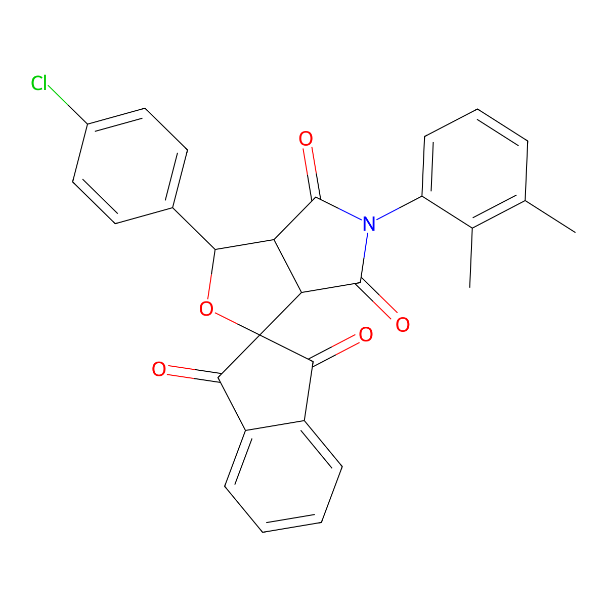 3-(4-chlorophenyl)-5-(2,3-dimethylphenyl)-3a,6a-dihydrospiro[furo[3,4-c]pyrrole-1,2'-indene]-1',3',4,6(3H,5H)-tetrone molecular structure, CAS 1005057-94-2