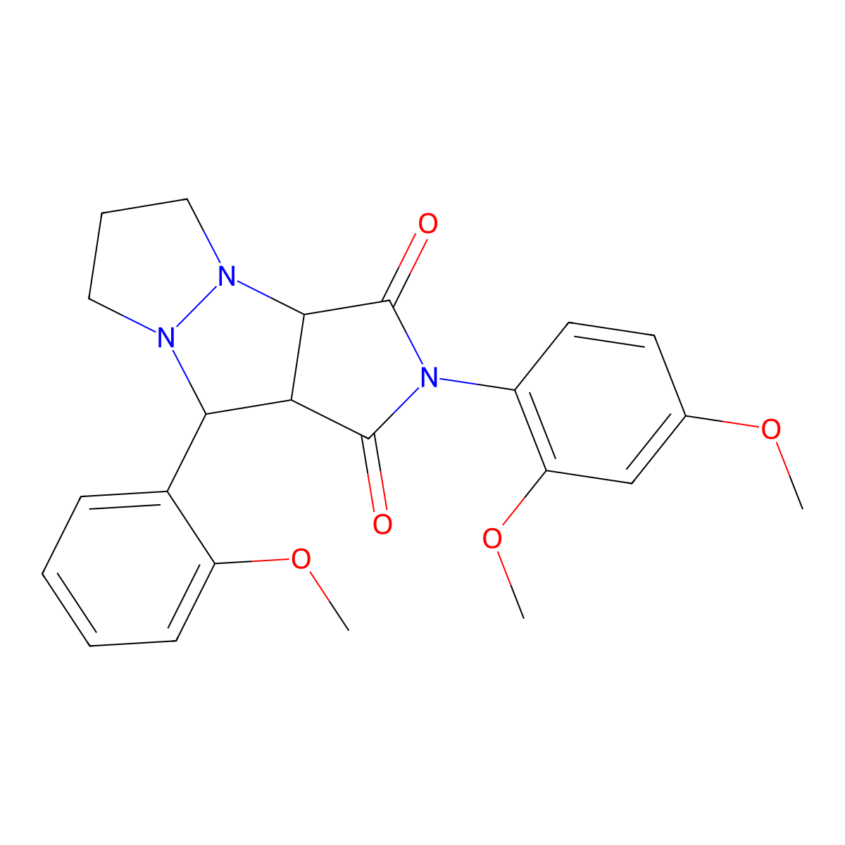 2-(2,4-dimethoxyphenyl)-9-(2-methoxyphenyl)hexahydro-1H-pyrazolo[1,2-a]pyrrolo[3,4-c]pyrazole-1,3(2H)-dione molecular structure, CAS 1005059-93-7