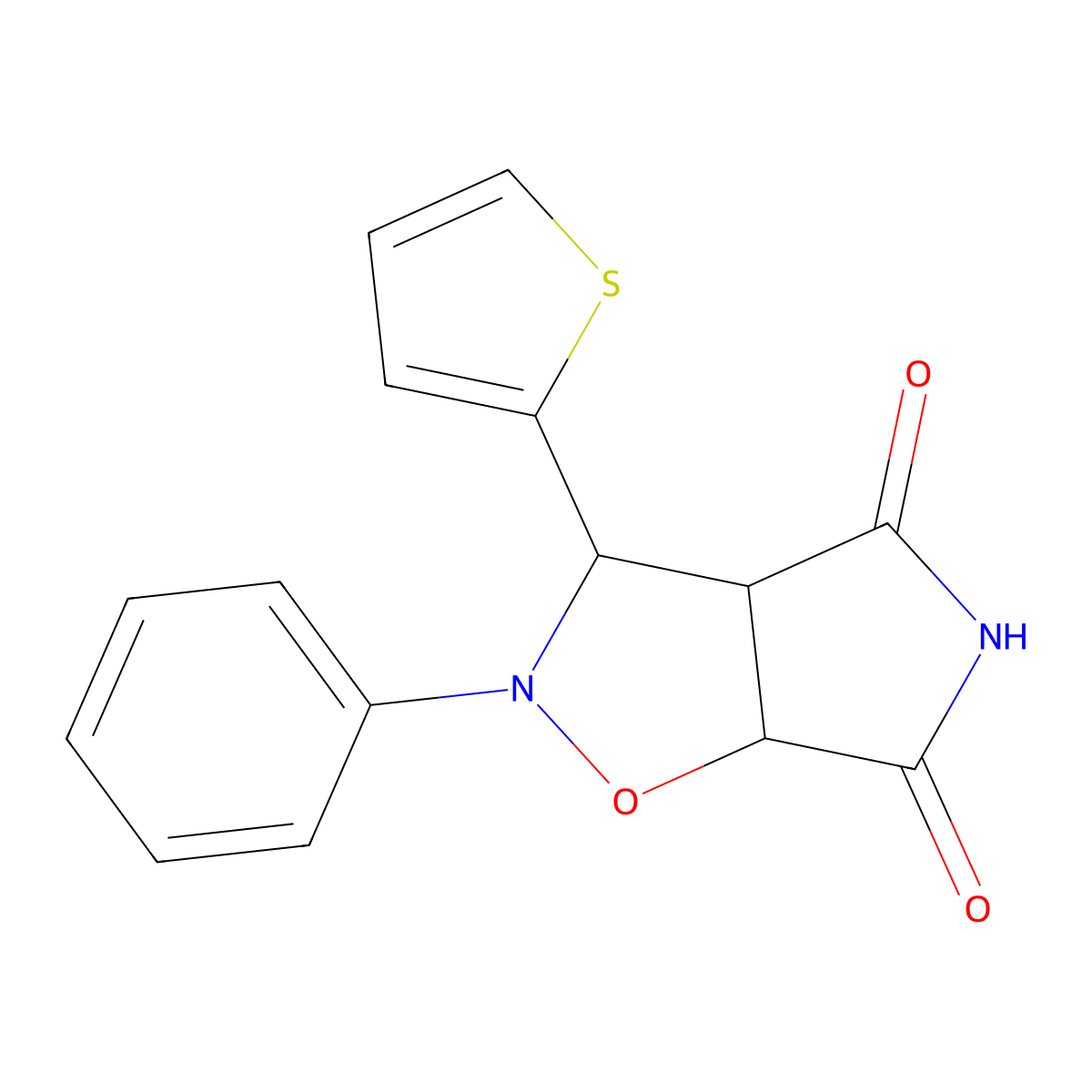 2-phenyl-3-(thiophen-2-yl)dihydro-2H-pyrrolo[3,4-d][1,2]oxazole-4,6(3H,5H)-dione molecular structure, CAS 1005059-95-9
