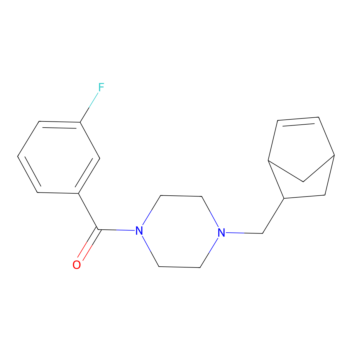 [4-(Bicyclo[2.2.1]hept-5-en-2-ylmethyl)piperazin-1-yl](3-fluorophenyl)methanone molecular structure, CAS 1005060-04-7